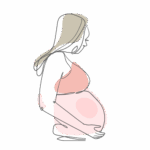 femme enceinte lign art beige, rose et saumon